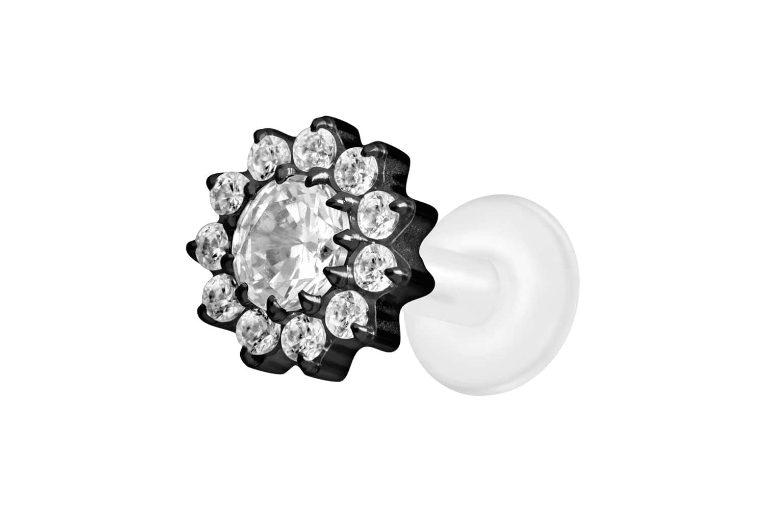 PTFE Labret Piercing mit Innengewinde + Titan-Aufsatz KRISTALLBLUME